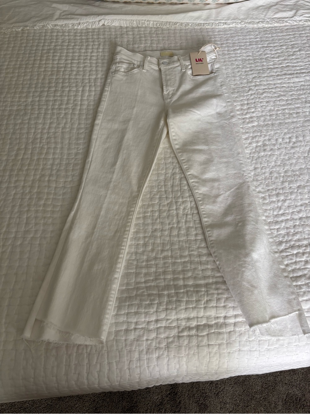 MOTHER Off-White Flared Wide-Leg Jeans